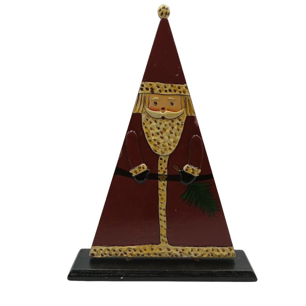 Primitive Painted Santa Triangle Christmas Decoration Mantel or Shelf Sitter